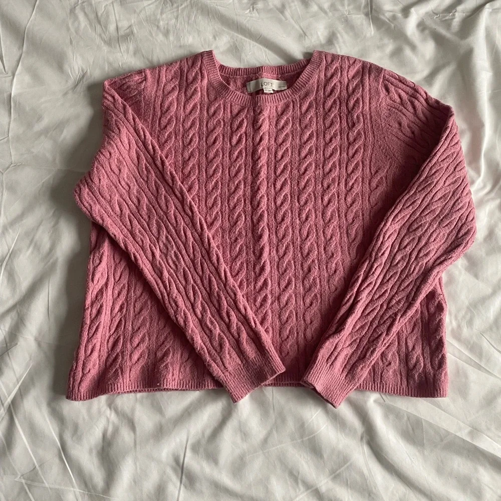 LOFT Petite Pink Cable Knit Sweater - Picture 1 of 7
